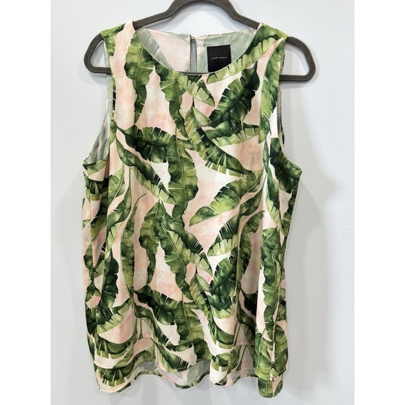Alex Marie Tropical Banana Leaf Print Sleeveless Blouse Top Size XL Summer - Picture 1 of 8